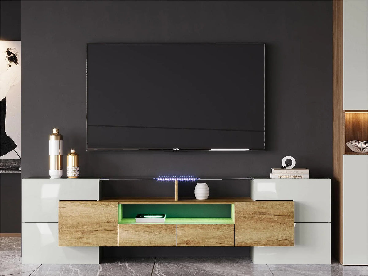 Meuble TV en Bois Blanc 200 cm - MODERNLUXE