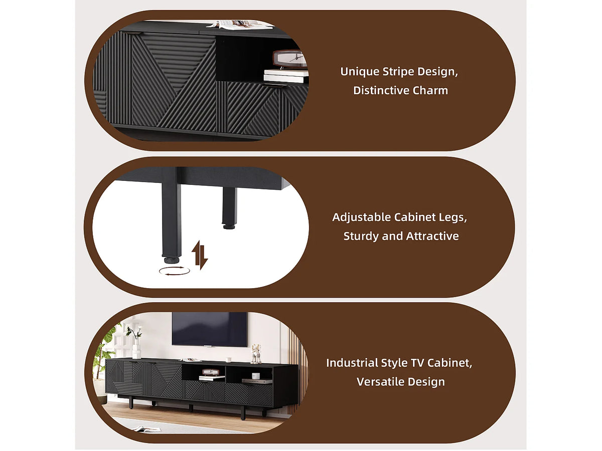 Meuble TV en Bois Noir 200 cm - MODERNLUXE vue 2