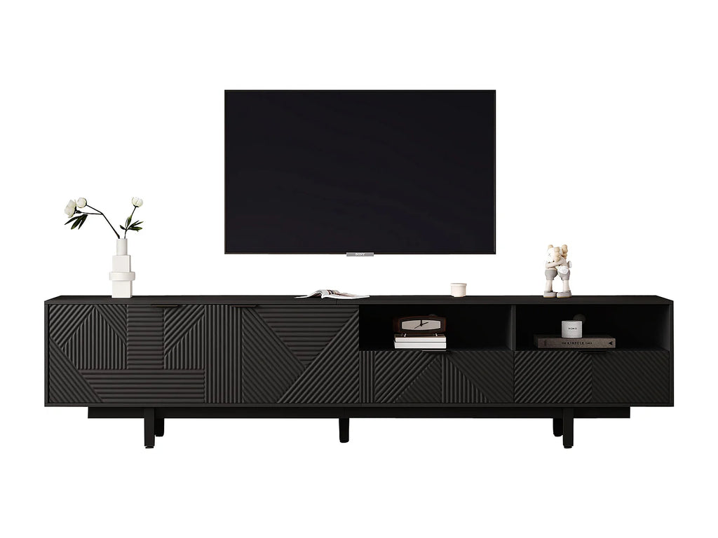 Meuble TV en Bois Noir 200 cm - MODERNLUXE vue 3