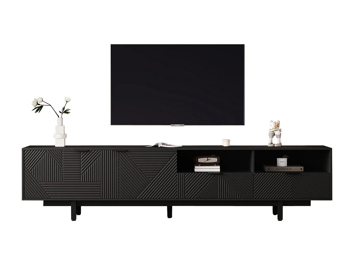 Meuble TV en Bois Noir 200 cm - MODERNLUXE vue 3