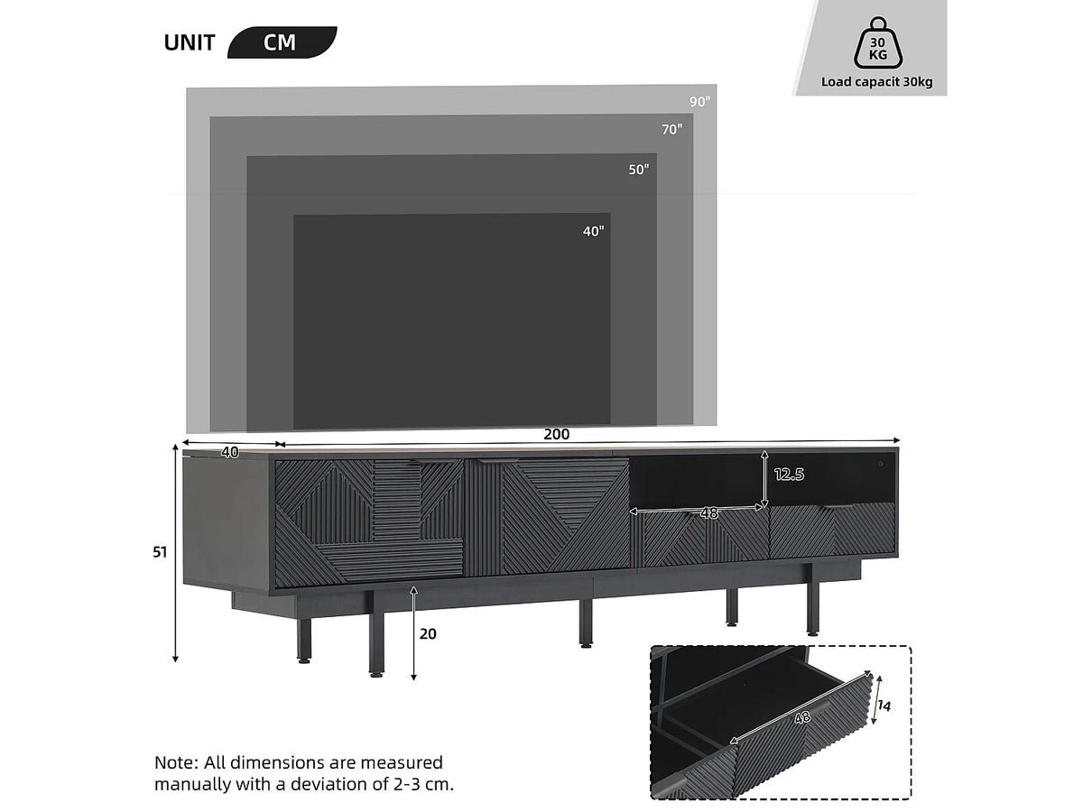 Meuble TV en Bois Noir 200 cm - MODERNLUXE vue 4