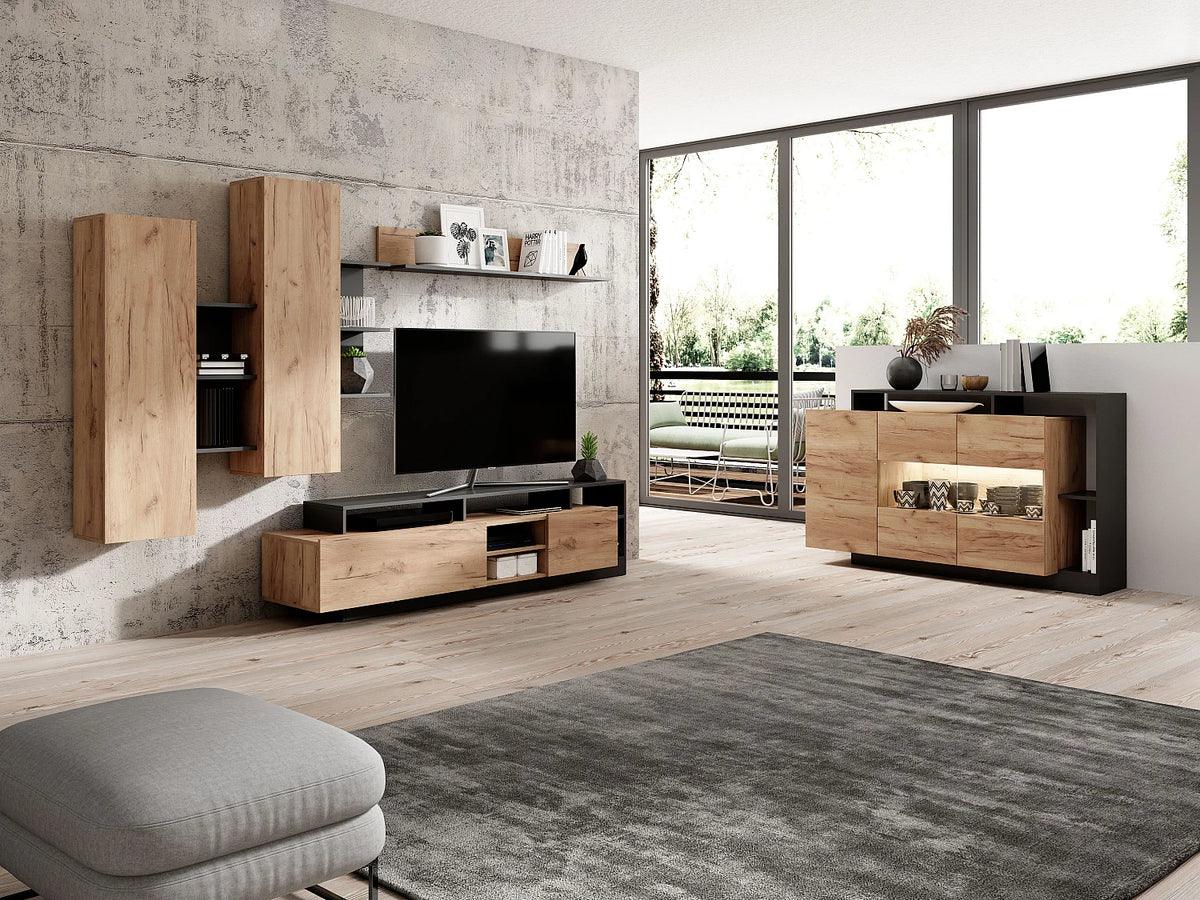 Meuble TV en Bois Gris 260 cm - IDESIA vue 6