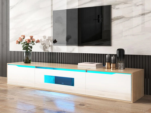 Meuble TV en Bois Blanc 180 cm avec LED - MODERNLUXE