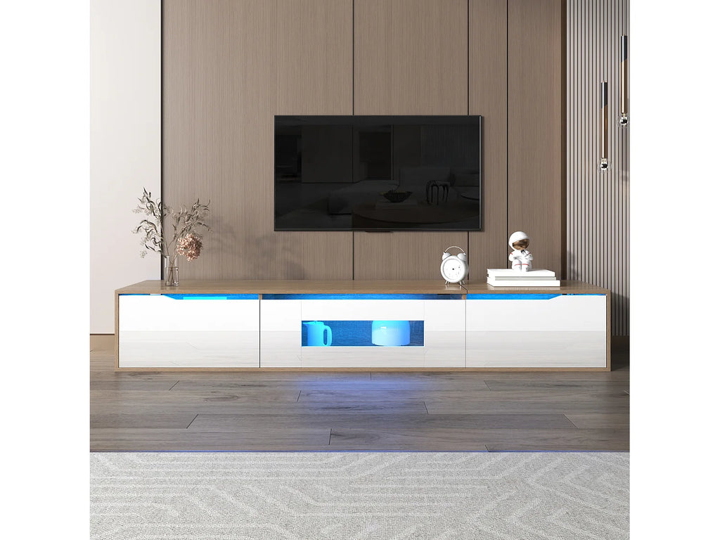 Meuble TV en Bois Blanc 180 cm avec LED - MODERNLUXE vue 2