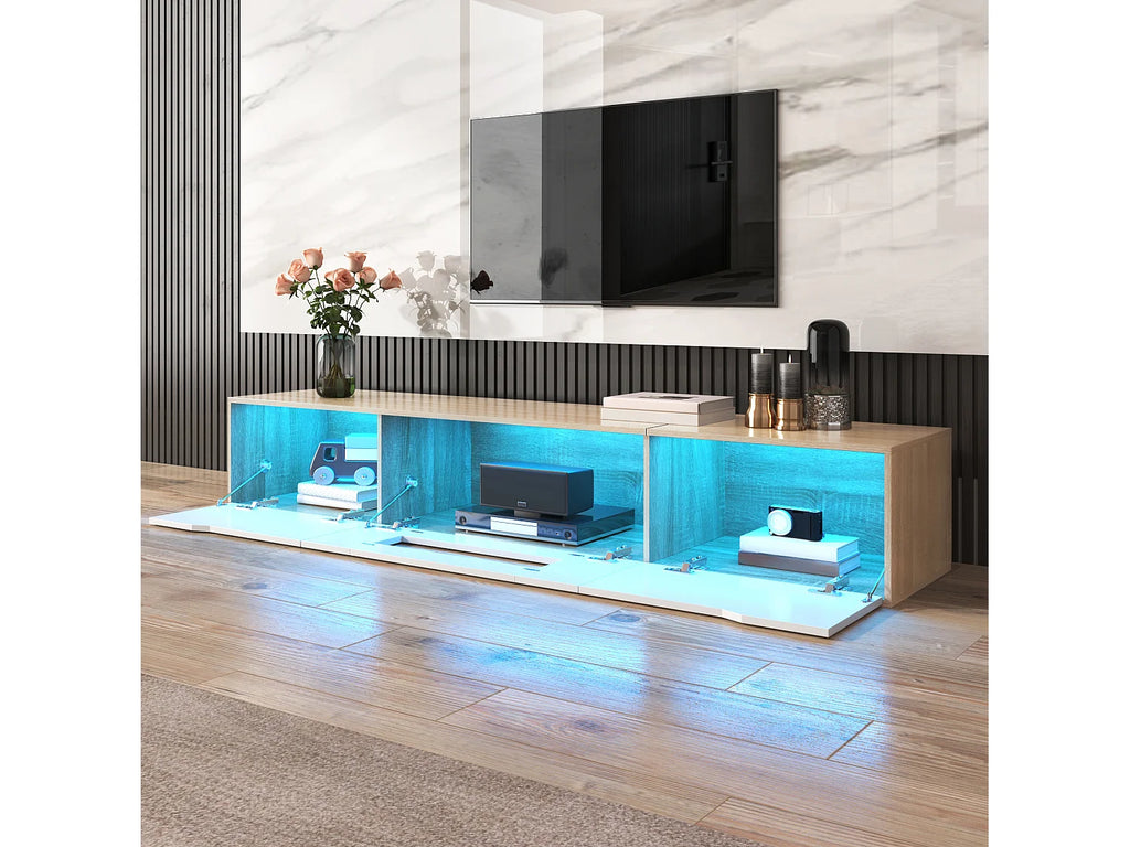 Meuble TV en Bois Blanc 180 cm avec LED - MODERNLUXE vue 3
