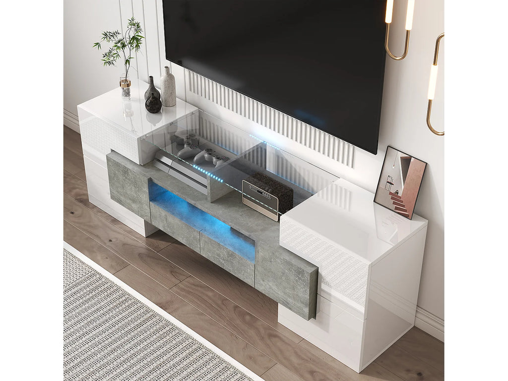 Meuble TV en Bois Blanc 145 cm - MODERNLUXE vue 2