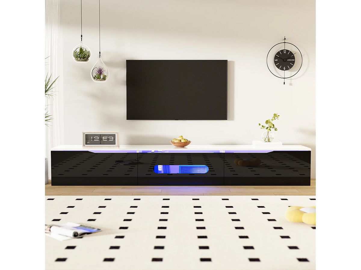 Meuble TV en Bois Blanc 180 cm 3 Portes avec LED - MERAX