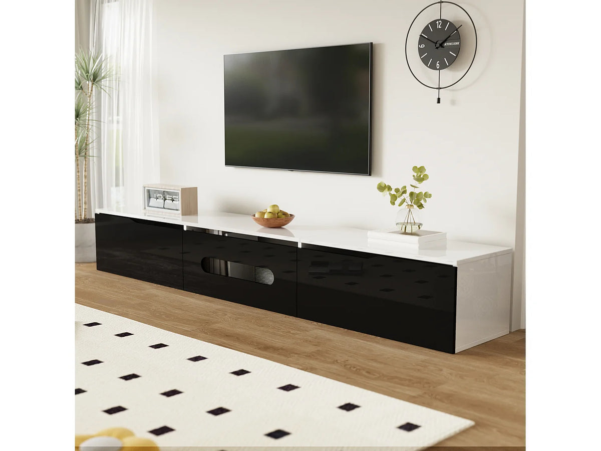 Meuble TV en Bois Blanc 180 cm 3 Portes avec LED - MERAX vue 3
