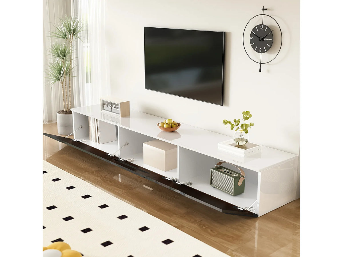 Meuble TV en Bois Blanc 180 cm 3 Portes avec LED - MERAX vue 4