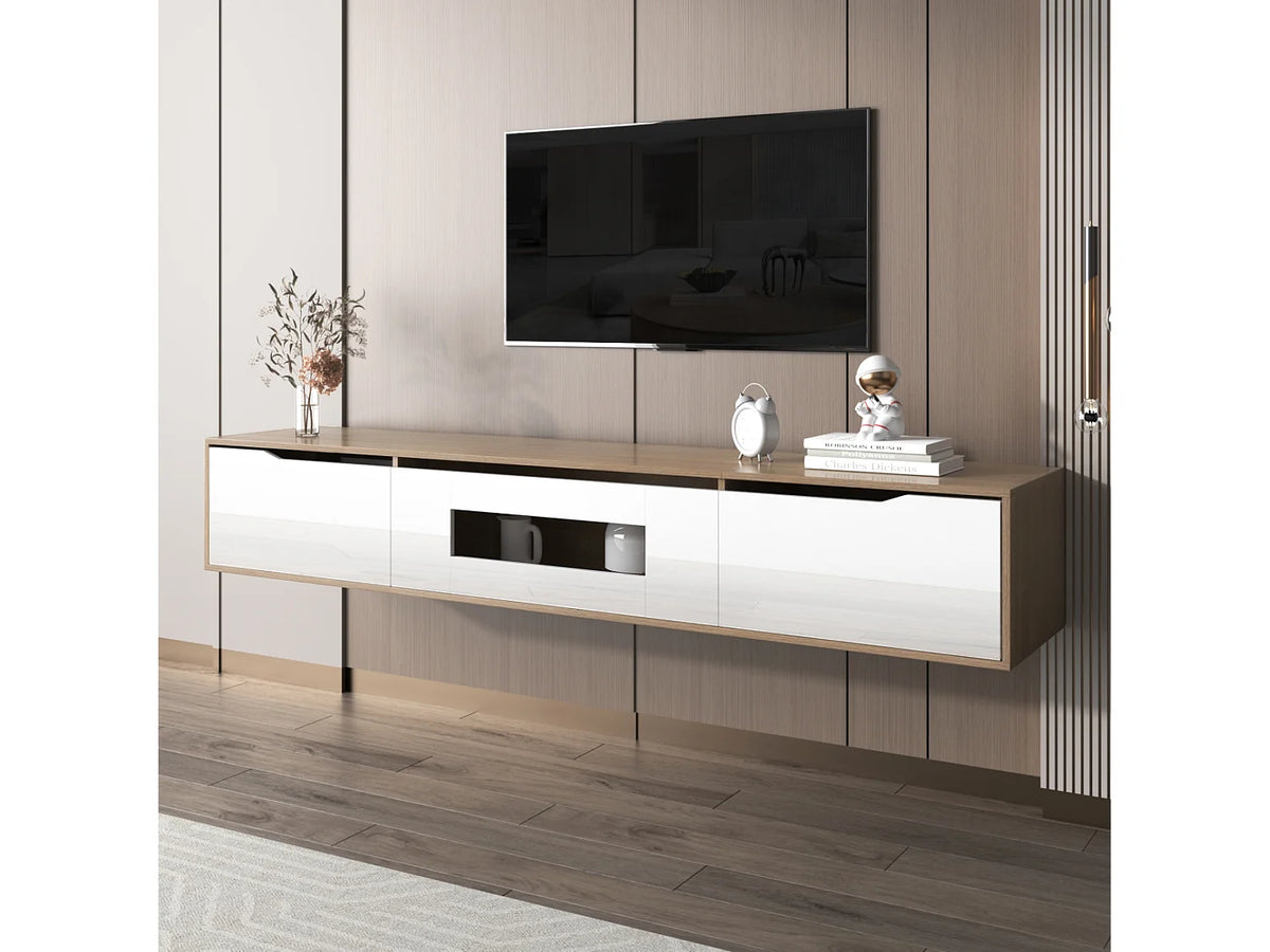 Meuble TV Effet Chêne Blanc - MERAX vue 8