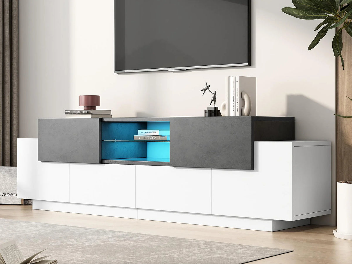 Meuble TV en Bois Blanc 180 cm 4 Portes 2 Tiroirs - MODERNLUXE