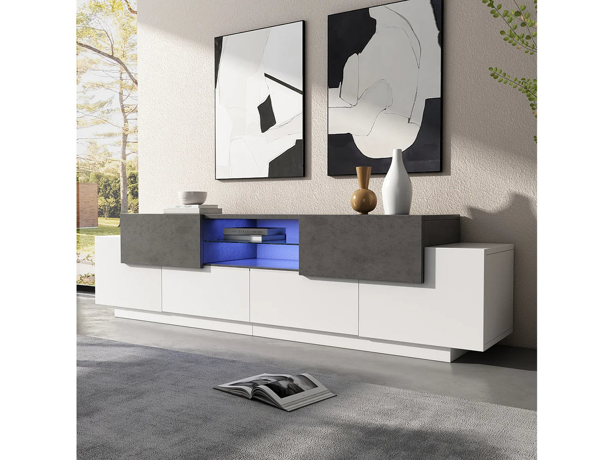 Meuble TV en Bois Blanc 180 cm 4 Portes 2 Tiroirs - MODERNLUXE vue 4