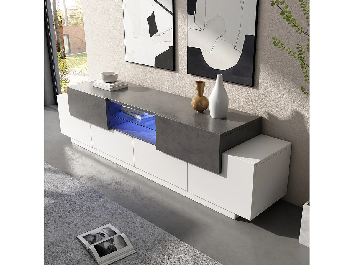 Meuble TV en Bois Blanc 180 cm 4 Portes 2 Tiroirs - MODERNLUXE vue 5