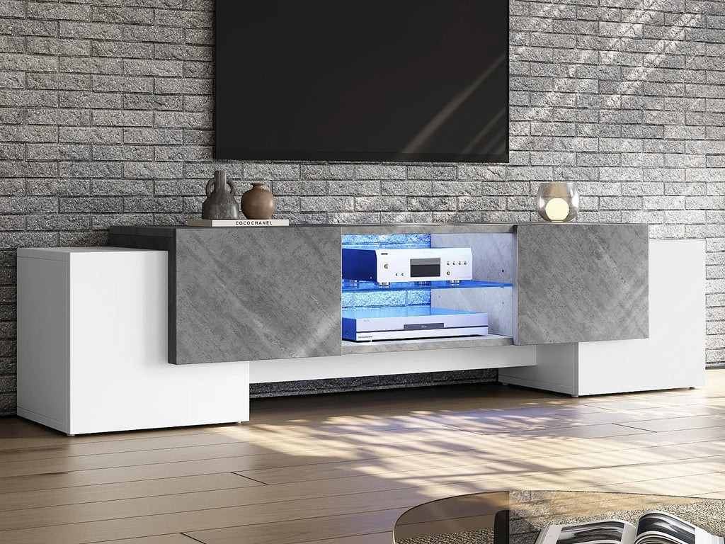Meuble TV en Bois Blanc 180 cm 4 Portes - MODERNLUXE