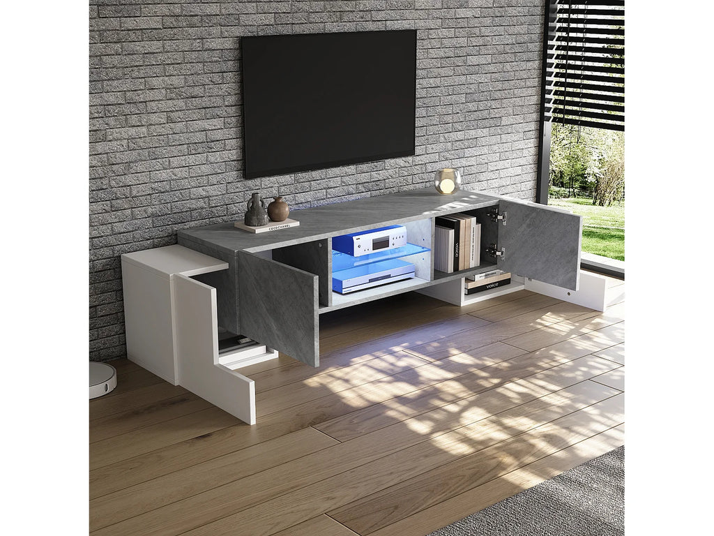 Meuble TV en Bois Blanc 180 cm 4 Portes - MODERNLUXE vue 2