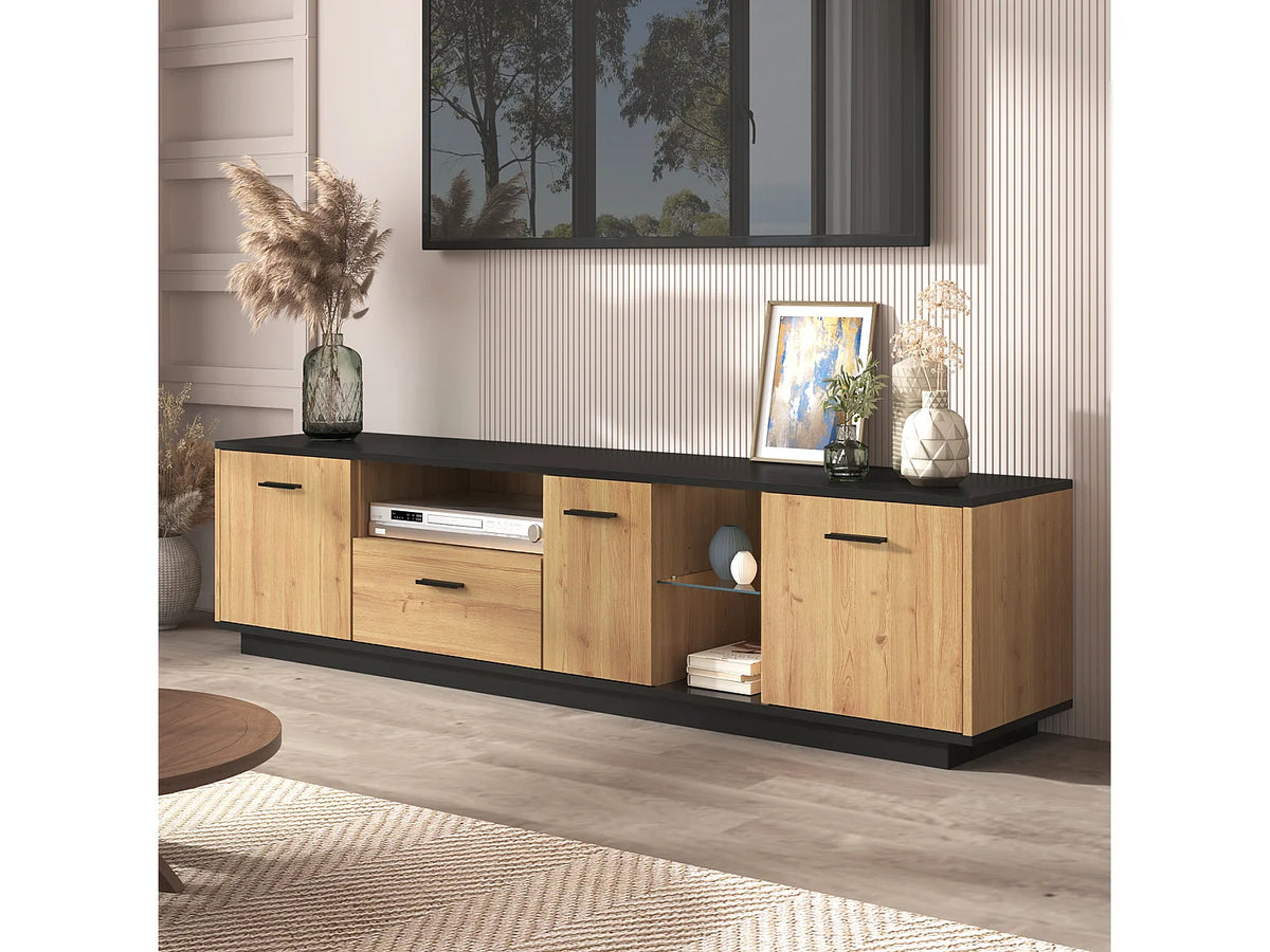 Meuble TV Bas en Bois 180 cm 3 Portes - MODERNLUXE vue 5