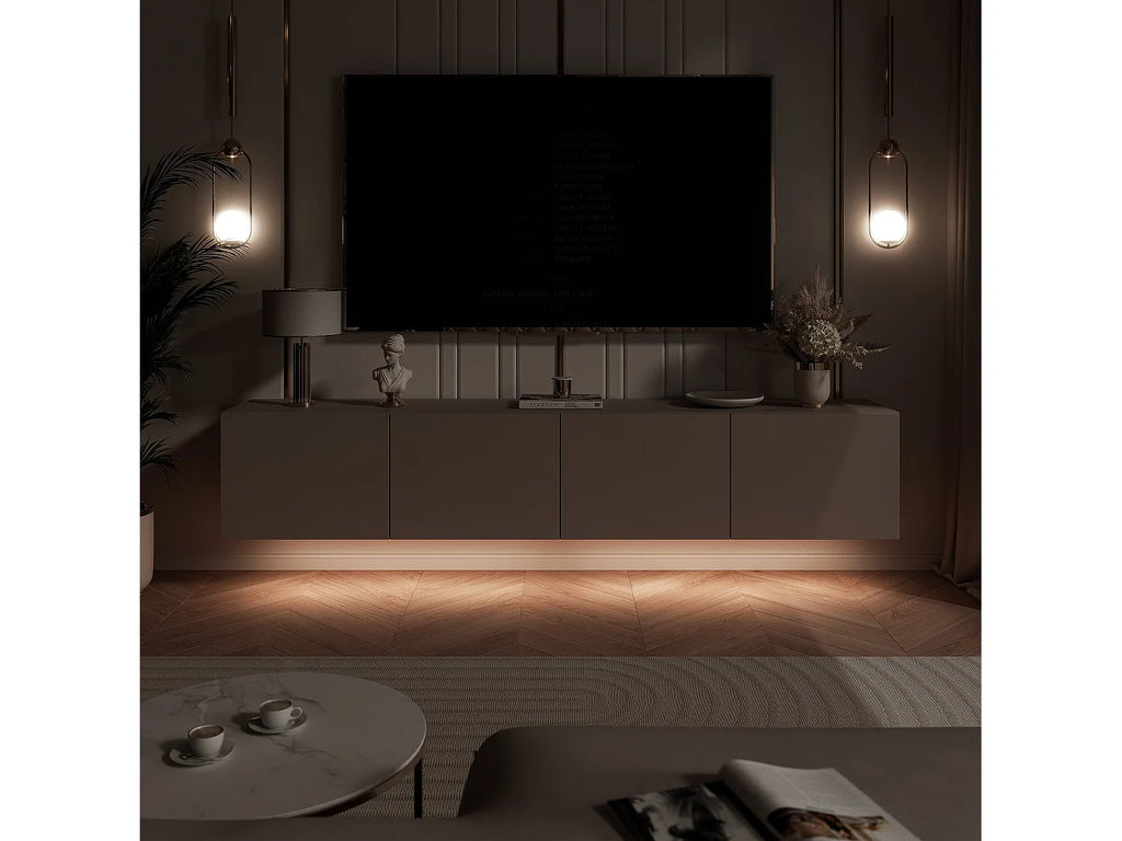 Meuble TV en Bois Blanc 200 cm - ANGEL vue 9
