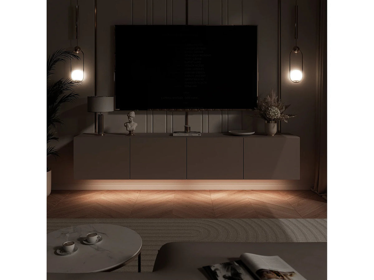 Meuble TV en Bois Blanc 200 cm - ANGEL vue 9