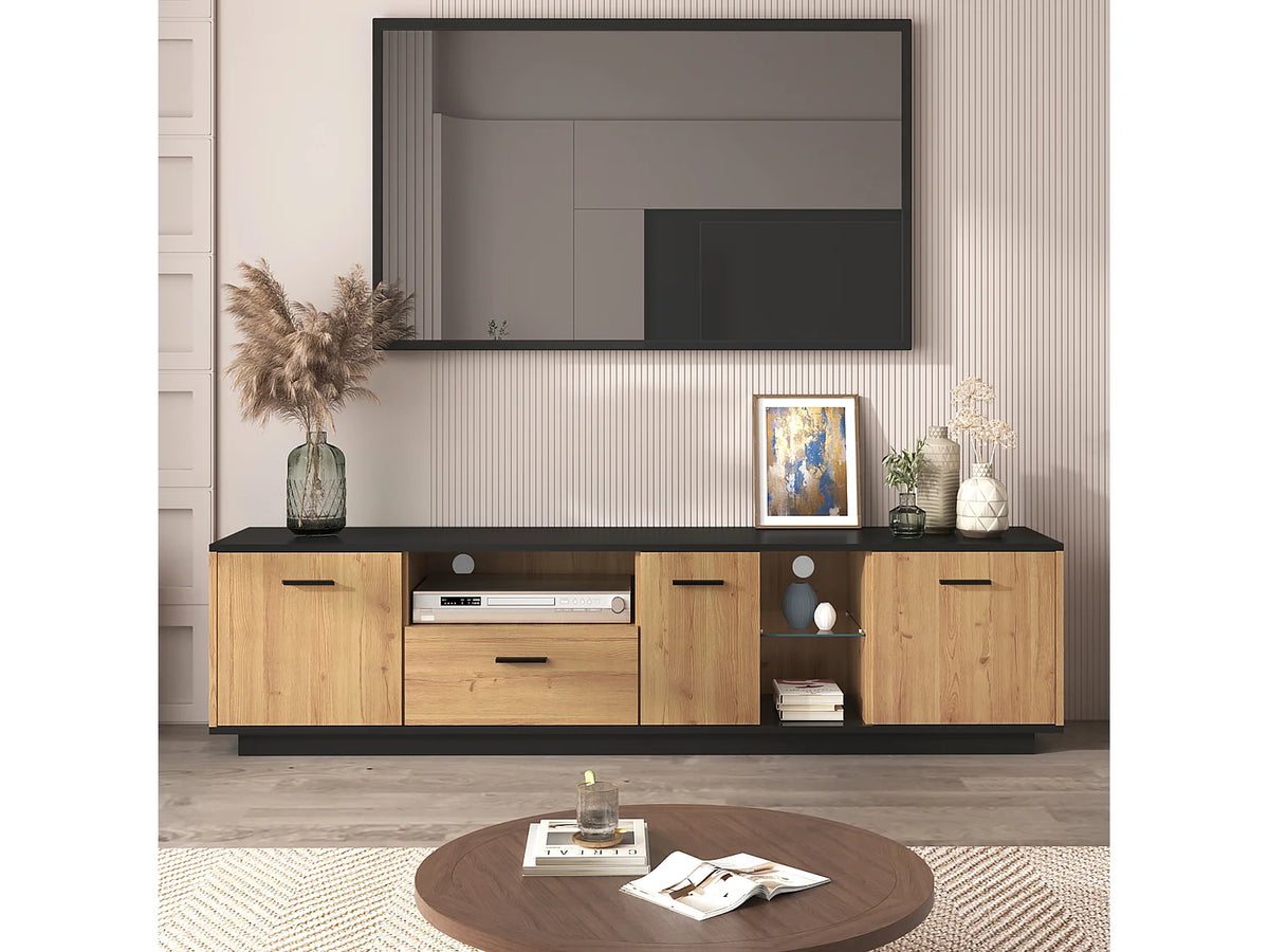 Meuble TV en Bois Noir 180 cm - MERAX vue 4