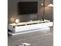Meuble TV en Bois Blanc 200 cm 3 Tiroirs avec LED - MERAX