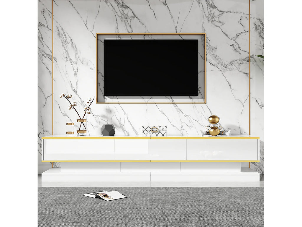 Meuble TV en Bois Blanc 200 cm 3 Tiroirs avec LED - MERAX vue 2