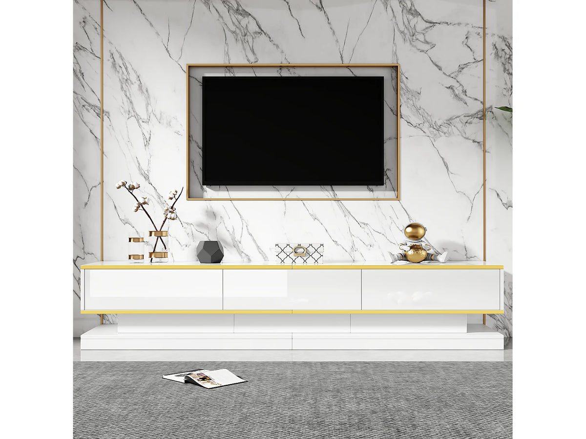 Meuble TV en Bois Blanc 200 cm 3 Tiroirs avec LED - MERAX vue 2
