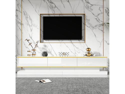 Meuble TV en Bois Blanc 200 cm 3 Tiroirs avec LED - MERAX vue 2