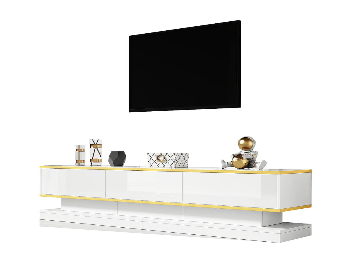Meuble TV en Bois Blanc 200 cm 3 Tiroirs avec LED - MERAX vue 6