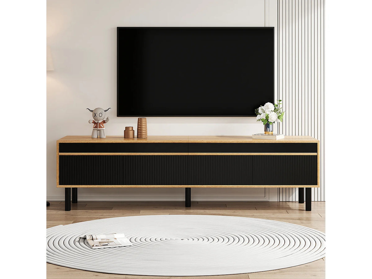 Meuble TV en Bois Noir 170 cm 4 Portes - MERAX vue 2