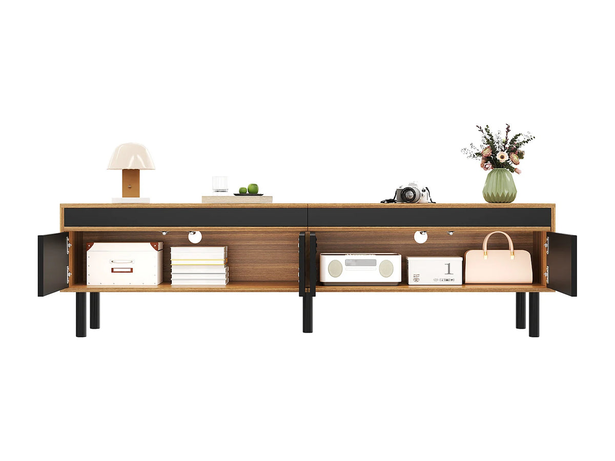 Meuble TV en Bois Noir 170 cm 4 Portes - MERAX vue 5