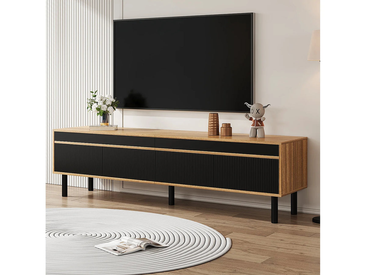 Meuble TV en Bois Noir 170 cm 4 Portes - MERAX vue 8