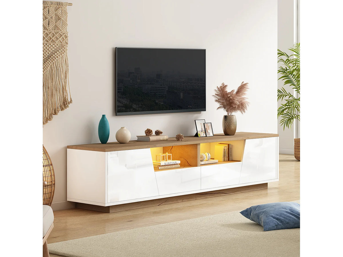 Meuble TV en Bois Blanc 180 cm 2 Portes 2 Tiroirs - MODERNLUXE vue 2