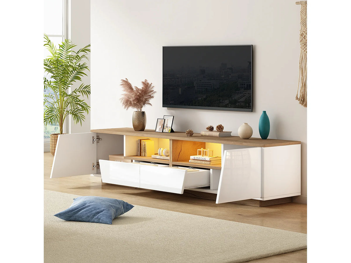 Meuble TV en Bois Blanc 180 cm 2 Portes 2 Tiroirs - MODERNLUXE vue 3