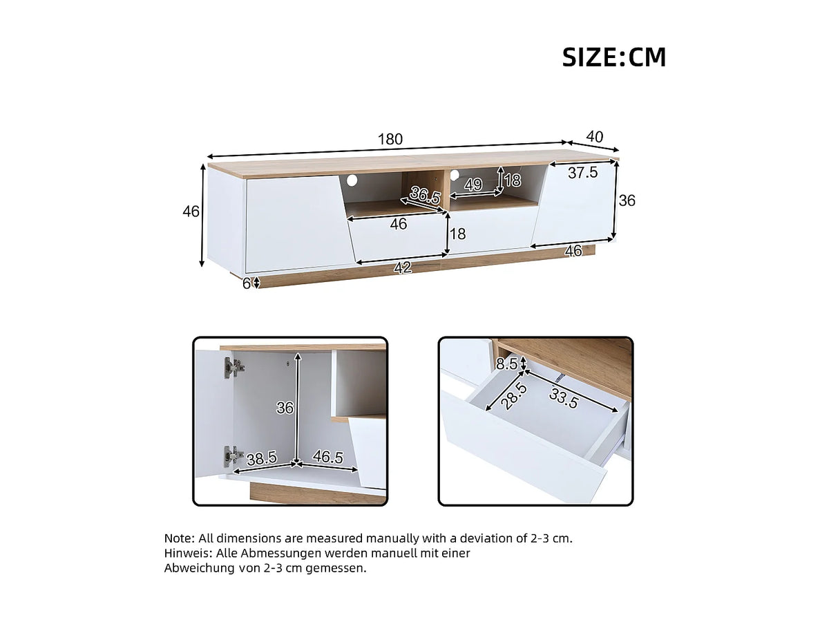 Meuble TV en Bois Blanc 180 cm 2 Portes 2 Tiroirs - MODERNLUXE vue 5