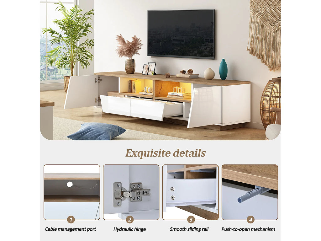 Meuble TV en Bois Blanc 180 cm 2 Portes 2 Tiroirs - MODERNLUXE vue 6