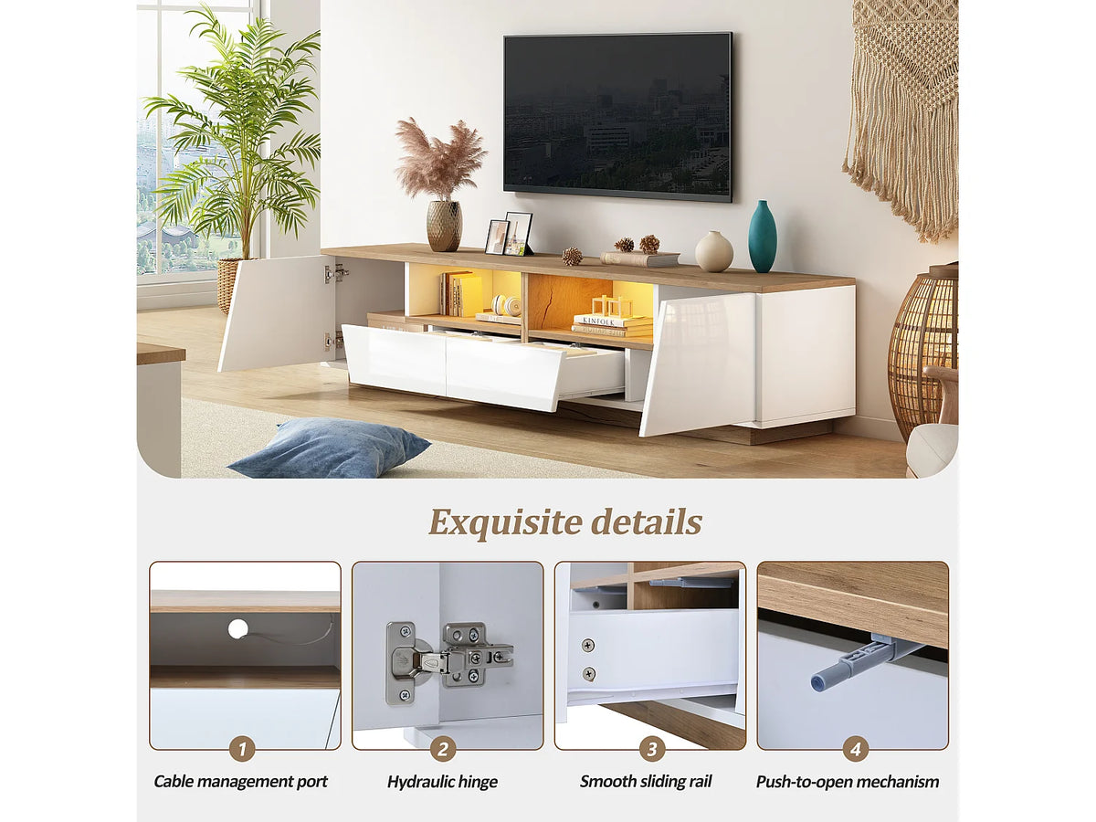 Meuble TV en Bois Blanc 180 cm 2 Portes 2 Tiroirs - MODERNLUXE vue 6