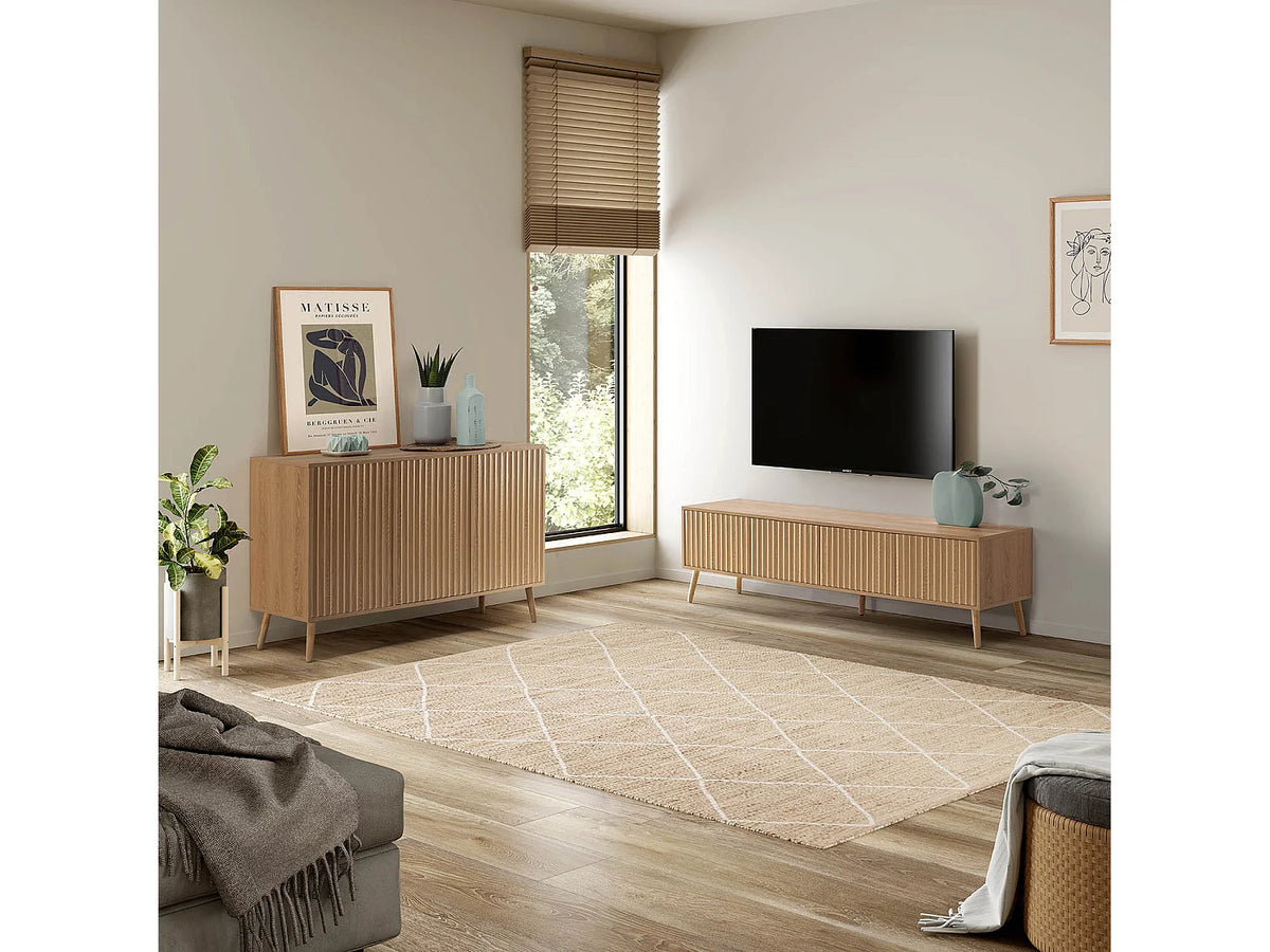 Meuble TV Bas Effet Chêne 160 cm 4 Portes - VS VENTA-STOCK vue 7