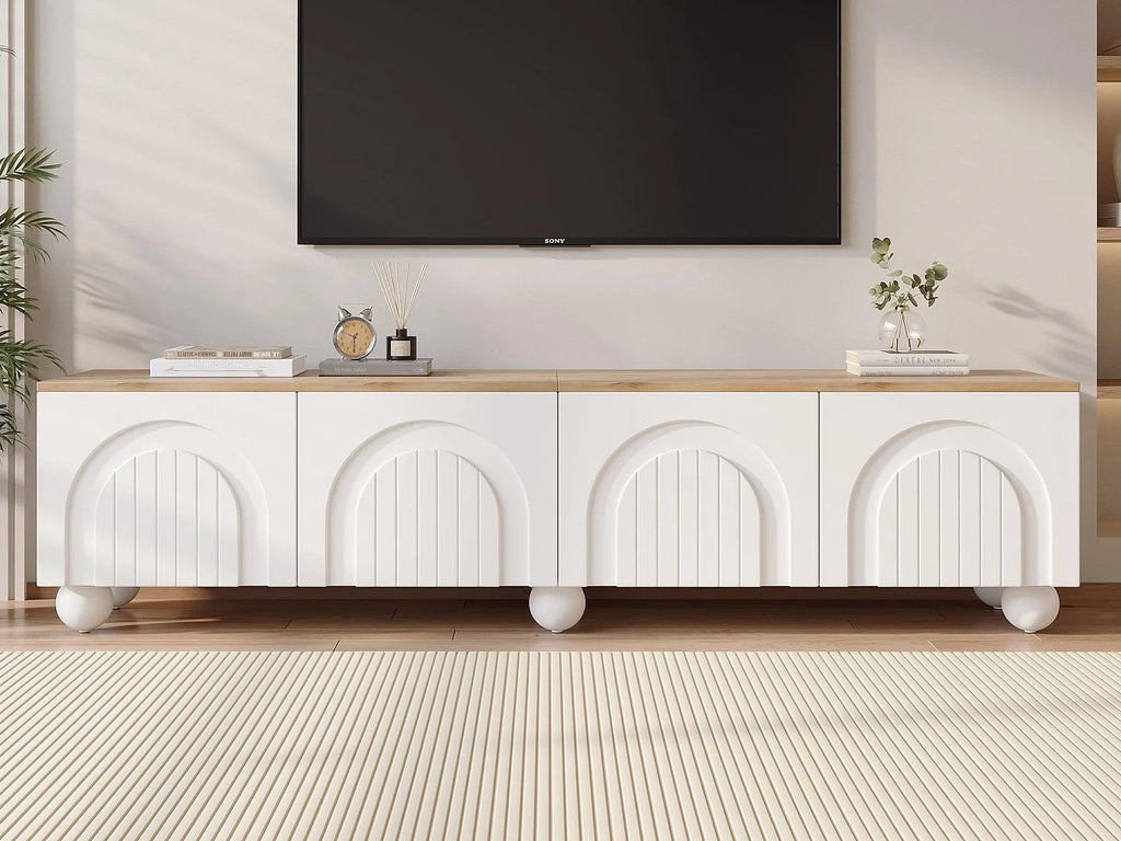 Meuble TV en Bois Blanc 180 cm 4 Portes Design - MODERNLUXE