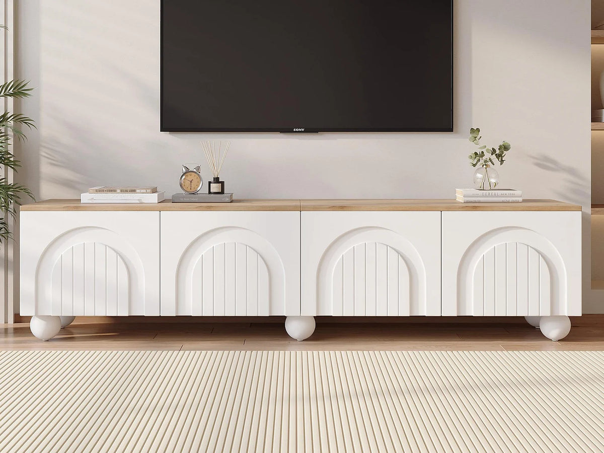 Meuble TV en Bois Blanc 180 cm 4 Portes Design - MODERNLUXE