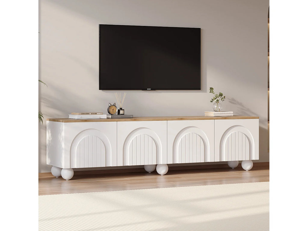 Meuble TV en Bois Blanc 180 cm 4 Portes Design - MODERNLUXE vue 2