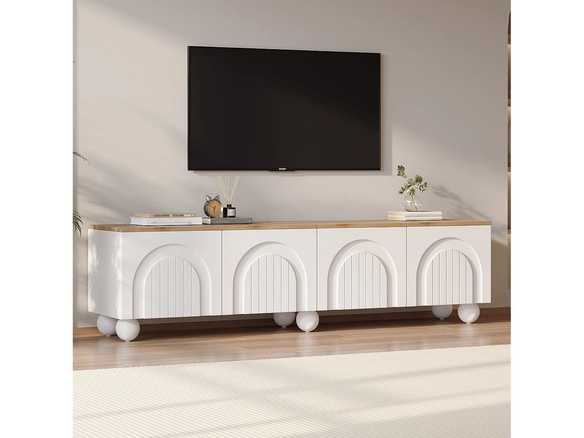 Meuble TV en Bois Blanc 180 cm 4 Portes Design - MODERNLUXE vue 2