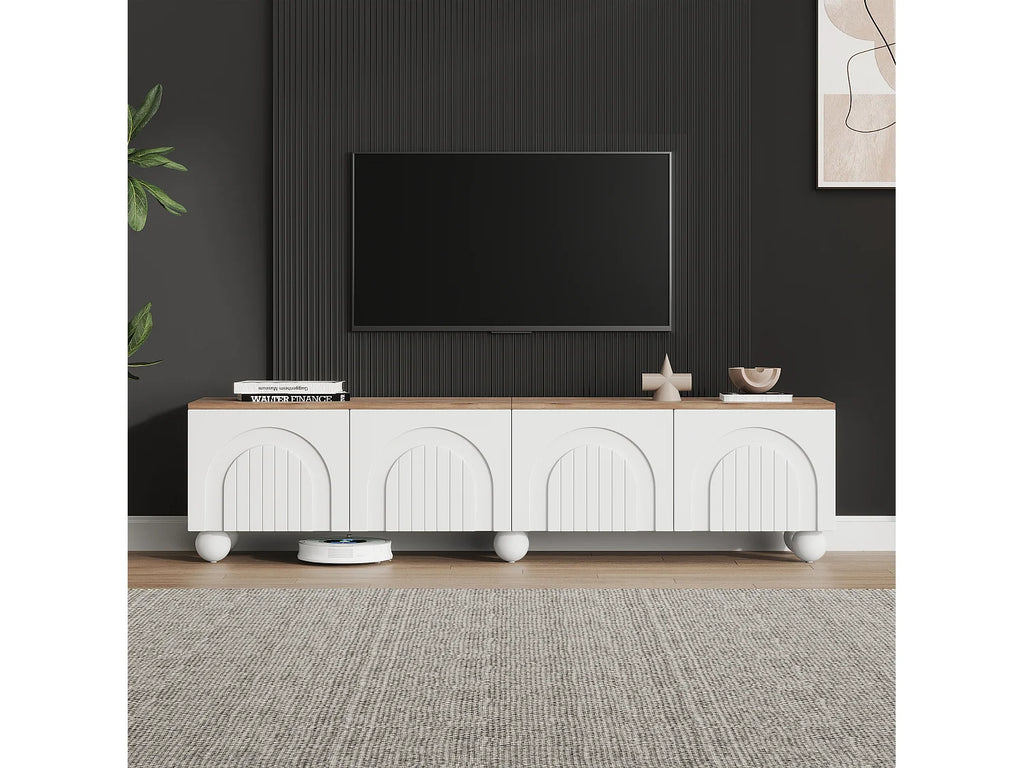 Meuble TV en Bois Blanc 180 cm 4 Portes Design - MODERNLUXE vue 3