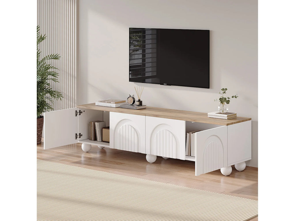 Meuble TV en Bois Blanc 180 cm 4 Portes Design - MODERNLUXE vue 4