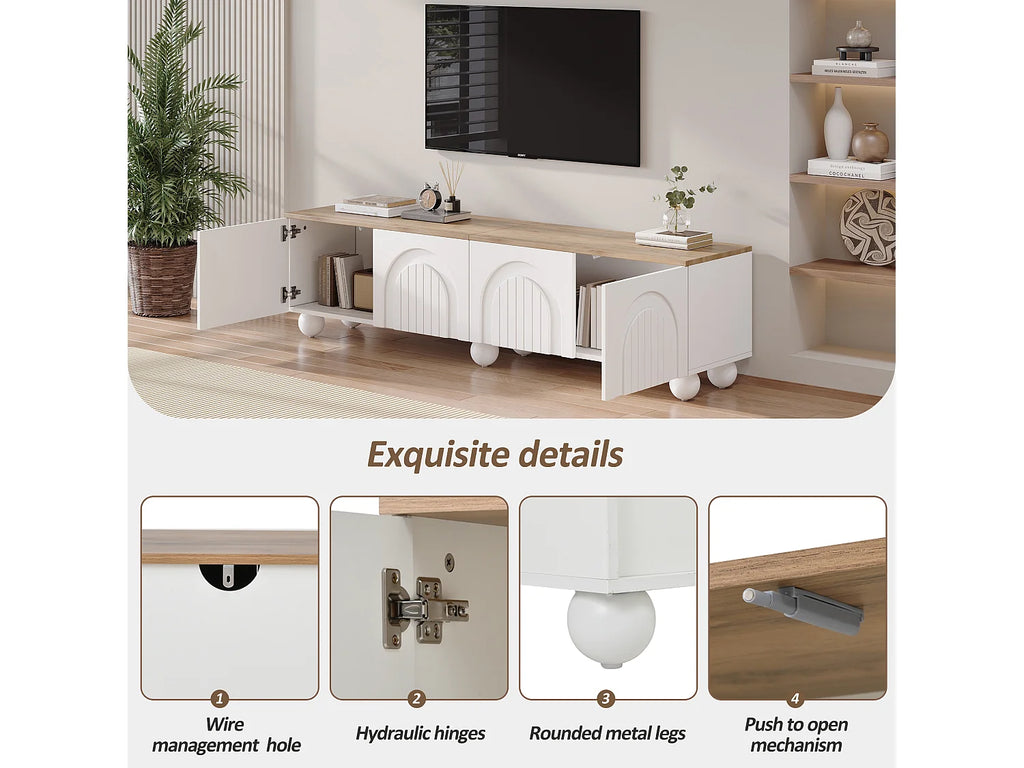 Meuble TV en Bois Blanc 180 cm 4 Portes Design - MODERNLUXE vue 7