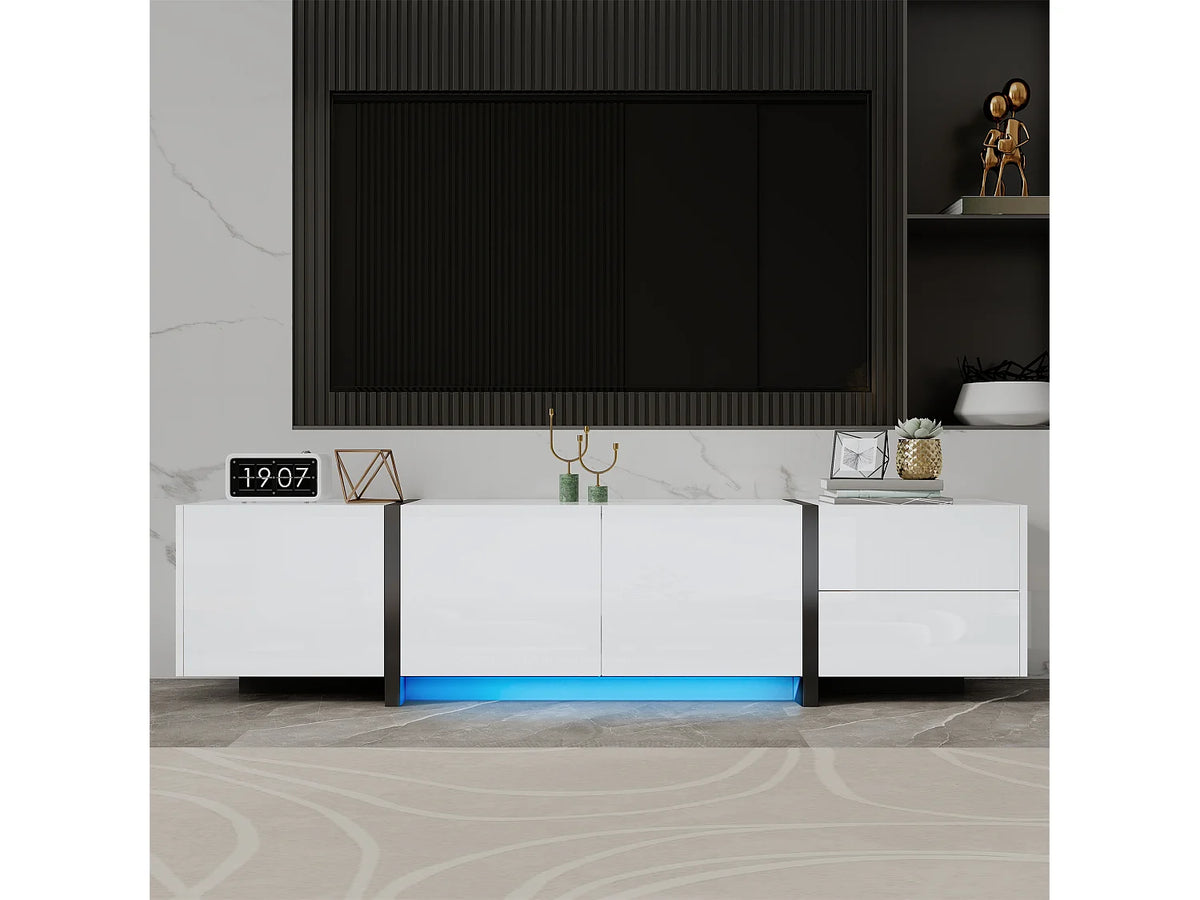 Meuble TV en Bois Blanc 170 cm 4 Portes 1 Tiroir Moderne - MERAX vue 4