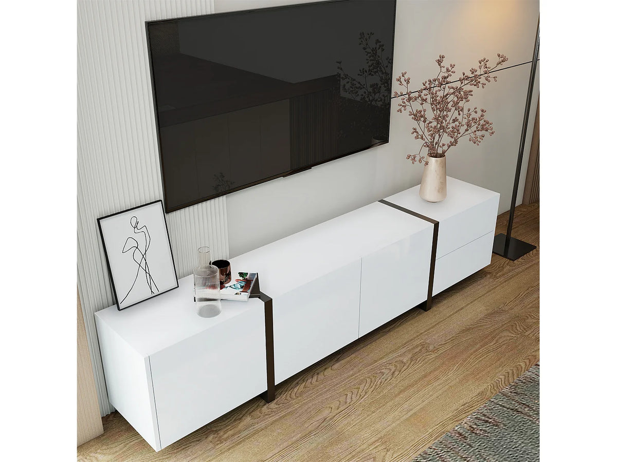 Meuble TV en Bois Blanc 170 cm 4 Portes 1 Tiroir Moderne - MERAX vue 5