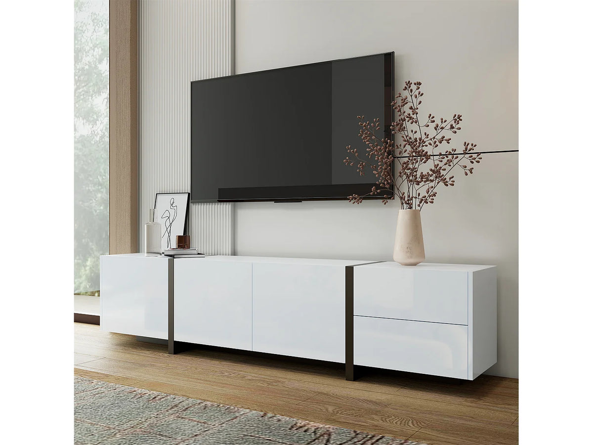 Meuble TV en Bois Blanc 170 cm 4 Portes 1 Tiroir Moderne - MERAX vue 9