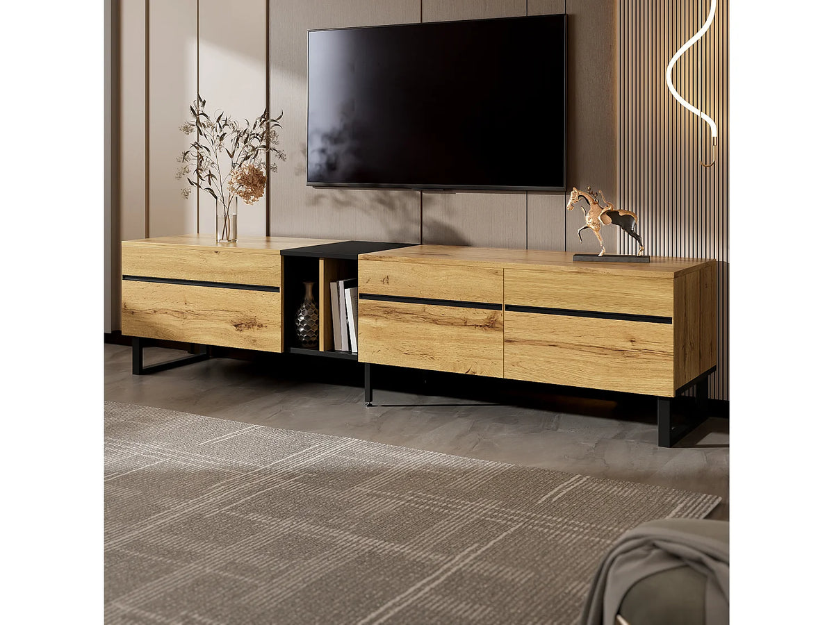 Meuble TV Bas en Bois 180 cm 3 Portes - MERAX