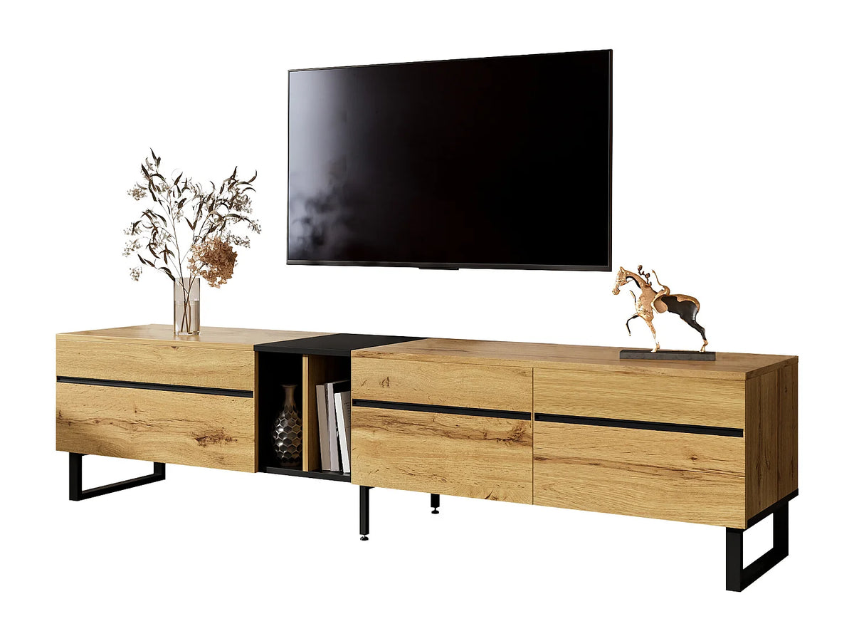 Meuble TV Bas en Bois 180 cm 3 Portes - MERAX vue 2