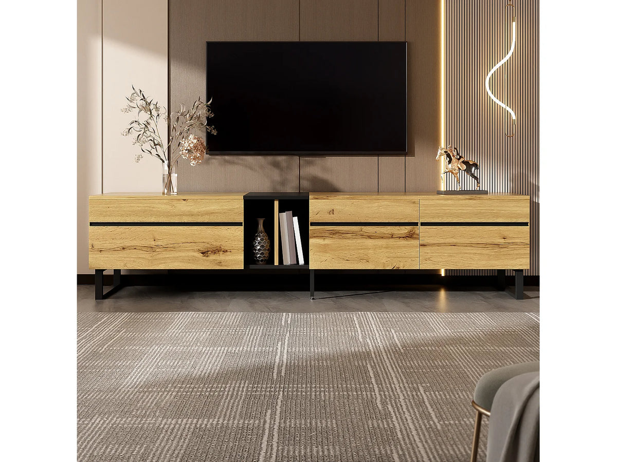 Meuble TV Bas en Bois 180 cm 3 Portes - MERAX vue 4
